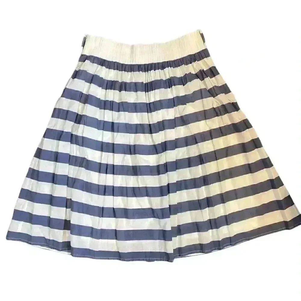 Remain Women's Navy & White Cotton Striped Satin Lined Full Skirt